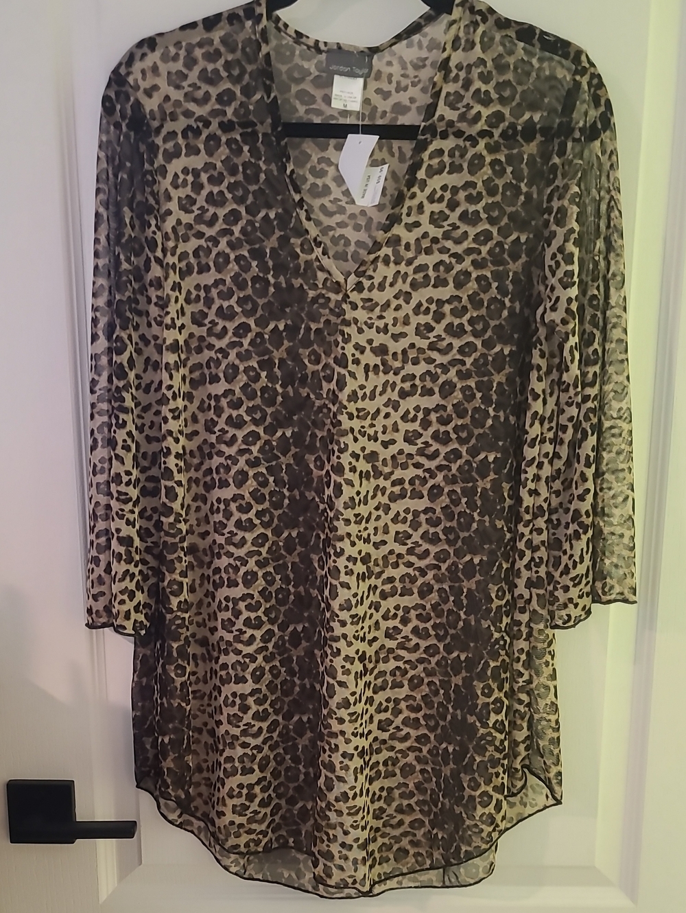 Jordan Taylor Sheer Leopard-Print V-Neck Coverup in Brown and Black